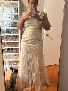 Alex Evenings Gold Embroidered Maxi Evening Dress